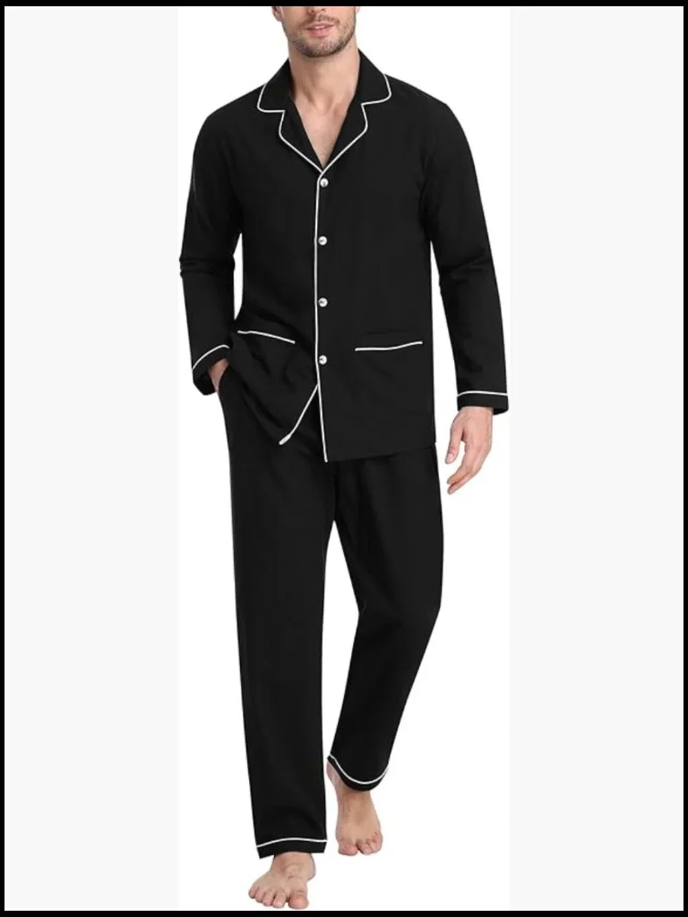 Soft Cotton Button Down Notched Collar Pajama Set Long Sleeve 2 Piece